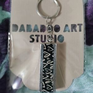 Handmade Silver, Black and White Heart Keychain